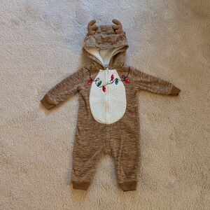 Carter's Baby Reindeer Zip Up Onesie Antler Hood Holiday Outfit Fleece
